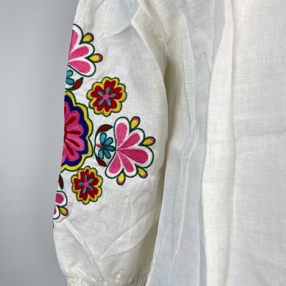 NWOT Boden Embroidered Floral White Linen Top Shirt Blouse Sz 10 - Picture 9 of 16